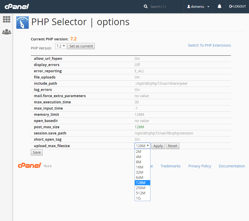 modify php options